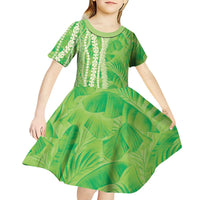Hawaii Prince Kuhio Kid Short Sleeve Dress Lime Green Hawaiian Lau Maia With Leis LT05 - Polynesian Pride