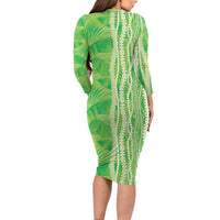 Hawaii Prince Kuhio Long Sleeve Bodycon Dress Lime Green Hawaiian Lau Maia With Leis LT05 - Polynesian Pride