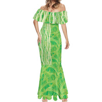 Hawaii Prince Kuhio Mermaid Dress Lime Green Hawaiian Lau Maia With Leis LT05 - Polynesian Pride