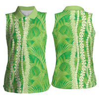 Hawaii Prince Kuhio Women Sleeveless Polo Shirt Lime Green Hawaiian Lau Maia With Leis LT05 - Polynesian Pride
