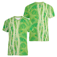 Hawaii Prince Kuhio Women V-Neck T-Shirt Lime Green Hawaiian Lau Maia With Leis LT05 - Polynesian Pride