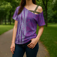 Hawaii Prince Kuhio Cross Shoulder Shirt Violet Hawaiian Lau Maia With Leis