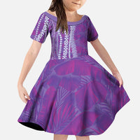Hawaii Prince Kuhio Family Matching Short Sleeve Bodycon Dress and Hawaiian Shirt Violet Hawaiian Lau Maia With Leis LT05 Daughter's Dress Violet - Polynesian Pride