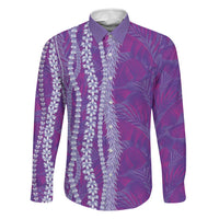 Hawaii Prince Kuhio Family Matching Summer Maxi Dress and Hawaiian Shirt Violet Hawaiian Lau Maia With Leis LT05 Dad's Shirt - Long Sleeve Violet - Polynesian Pride