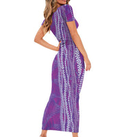 Hawaii Prince Kuhio Short Sleeve Bodycon Dress Violet Hawaiian Lau Maia With Leis LT05 - Polynesian Pride