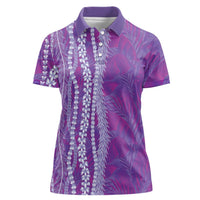 Hawaii Prince Kuhio Women Polo Shirt Violet Hawaiian Lau Maia With Leis LT05 Female Violet - Polynesian Pride