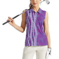 Hawaii Prince Kuhio Women Sleeveless Polo Shirt Violet Hawaiian Lau Maia With Leis LT05 - Polynesian Pride
