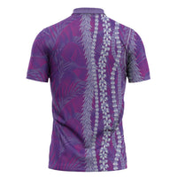 Hawaii Prince Kuhio Zipper Polo Shirt Violet Hawaiian Lau Maia With Leis LT05 - Polynesian Pride