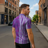 Hawaii Prince Kuhio Zipper Polo Shirt Violet Hawaiian Lau Maia With Leis LT05 - Polynesian Pride