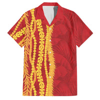 Hawaii Prince Kuhio Family Matching Mermaid Dress and Hawaiian Shirt Red Hawaiian Lau Maia With Leis LT05 Dad's Shirt - Short Sleeve Red - Polynesian Pride