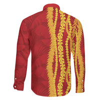 Hawaii Prince Kuhio Family Matching Puletasi and Hawaiian Shirt Red Hawaiian Lau Maia With Leis