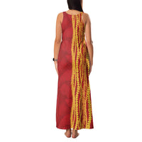 Hawaii Prince Kuhio Family Matching Tank Maxi Dress and Hawaiian Shirt Red Hawaiian Lau Maia With Leis LT05 - Polynesian Pride