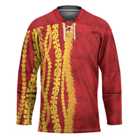 Hawaii Prince Kuhio Hockey Jersey Red Hawaiian Lau Maia With Leis