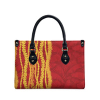 Hawaii Prince Kuhio Leather Bag Red Hawaiian Lau Maia With Leis