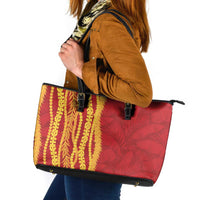 Hawaii Prince Kuhio Leather Tote Bag Red Hawaiian Lau Maia With Leis