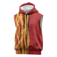 Hawaii Prince Kuhio Sleeveless Zip Hoodie Red Hawaiian Lau Maia With Leis LT05 Red - Polynesian Pride