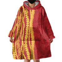 Hawaii Prince Kuhio Wearable Blanket Hoodie Red Hawaiian Lau Maia With Leis LT05 - Polynesian Pride