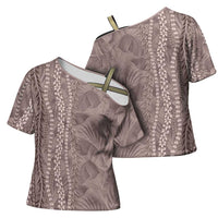 Hawaii Prince Kuhio Cross Shoulder Shirt Mocha Hawaiian Lau Maia With Leis