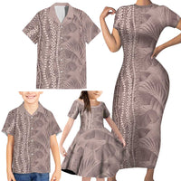 Hawaii Prince Kuhio Family Matching Short Sleeve Bodycon Dress and Hawaiian Shirt Mocha Hawaiian Lau Maia With Leis LT05 - Polynesian Pride