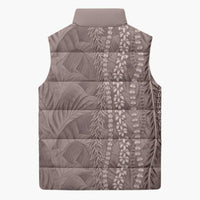 Hawaii Prince Kuhio Sleeveless Puffer Jacket Mocha Hawaiian Lau Maia With Leis