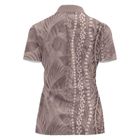 Hawaii Prince Kuhio Women Polo Shirt Mocha Hawaiian Lau Maia With Leis LT05 - Polynesian Pride