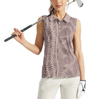 Hawaii Prince Kuhio Women Sleeveless Polo Shirt Mocha Hawaiian Lau Maia With Leis LT05 - Polynesian Pride