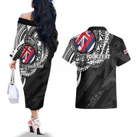 Personalised Hawaii Prince Kuhio Couples Matching Off The Shoulder Long Sleeve Dress and Hawaiian Shirt Hawaiian Maile Lei LT05 - Polynesian Pride
