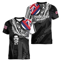 Personalised Hawaii Prince Kuhio Women V-Neck T-Shirt Hawaiian Maile Lei LT05 - Polynesian Pride