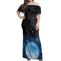 New Zealand Matariki Off Shoulder Maxi Dress Pleiades Star Cluster Blue Galaxy LT05 Women Blue - Polynesian Pride