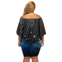 New Zealand Matariki Off Shoulder Short Dress Pleiades Star Cluster Blue Galaxy LT05 - Polynesian Pride