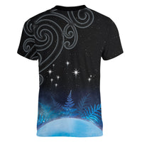 New Zealand Matariki Women V-Neck T-Shirt Pleiades Star Cluster Blue Galaxy LT05 - Polynesian Pride