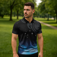 New Zealand Matariki Zipper Polo Shirt Pleiades Star Cluster Blue Galaxy LT05 - Polynesian Pride