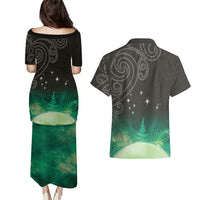 New Zealand Matariki Couples Matching Puletasi and Hawaiian Shirt Pleiades Star Cluster Green Galaxy