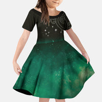 New Zealand Matariki Family Matching Mermaid Dress and Hawaiian Shirt Pleiades Star Cluster Green Galaxy LT05 Daughter's Dress Green - Polynesian Pride