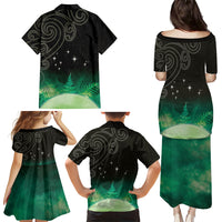 New Zealand Matariki Family Matching Puletasi and Hawaiian Shirt Pleiades Star Cluster Green Galaxy LT05 - Polynesian Pride