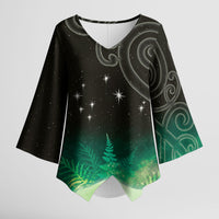 New Zealand Matariki Kimono Sleeve Blouse Pleiades Star Cluster Green Galaxy LT05 Female Green - Polynesian Pride