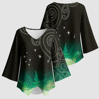 New Zealand Matariki Kimono Sleeve Blouse Pleiades Star Cluster Green Galaxy LT05 - Polynesian Pride