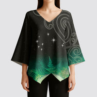 New Zealand Matariki Kimono Sleeve Blouse Pleiades Star Cluster Green Galaxy LT05 - Polynesian Pride