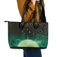 New Zealand Matariki Leather Tote Bag Pleiades Star Cluster Green Galaxy