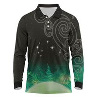 New Zealand Matariki Long Sleeve Polo Shirt Pleiades Star Cluster Green Galaxy LT05 Green - Polynesian Pride
