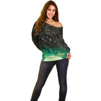 New Zealand Matariki Off Shoulder Sweater Pleiades Star Cluster Green Galaxy