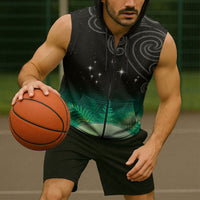 New Zealand Matariki Sleeveless Zip Hoodie Pleiades Star Cluster Green Galaxy LT05 - Polynesian Pride