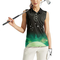 New Zealand Matariki Women Sleeveless Polo Shirt Pleiades Star Cluster Green Galaxy