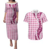 Pink Hawaii Palaka Couples Matching Puletasi and Hawaiian Shirt Hawaiian Honohono Lei LT05 Pink - Polynesian Pride