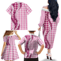 Pink Hawaii Palaka Family Matching Off The Shoulder Long Sleeve Dress and Hawaiian Shirt Hawaiian Honohono Lei LT05 - Polynesian Pride