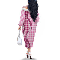 Pink Hawaii Palaka Family Matching Off The Shoulder Long Sleeve Dress and Hawaiian Shirt Hawaiian Honohono Lei LT05 - Polynesian Pride