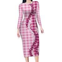 Pink Hawaii Palaka Long Sleeve Bodycon Dress Hawaiian Honohono Lei LT05 Long Dress Pink - Polynesian Pride