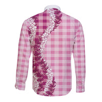 Pink Hawaii Palaka Long Sleeve Button Shirt Hawaiian Honohono Lei