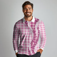 Pink Hawaii Palaka Long Sleeve Polo Shirt Hawaiian Honohono Lei LT05 - Polynesian Pride