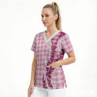 Pink Hawaii Palaka Scrub Top Hawaiian Honohono Lei